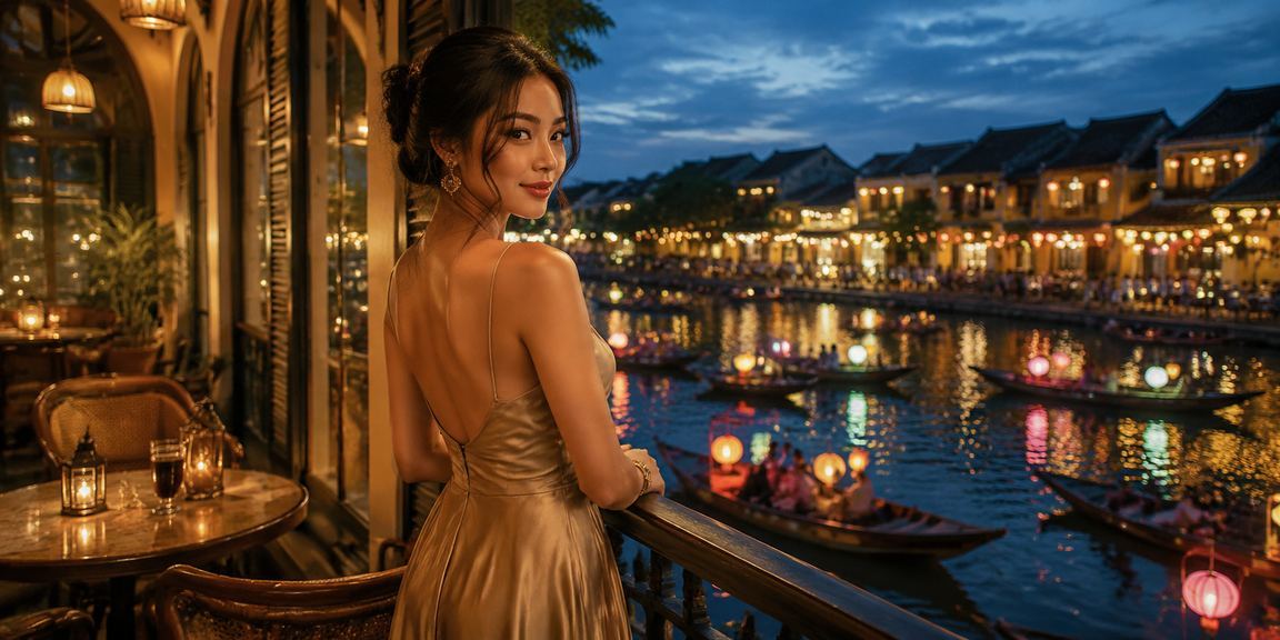 Quán cà phê Hội An minh họa người Việt xem bóng đá trên điện thoại